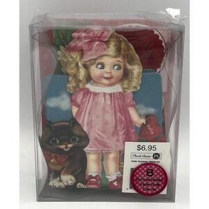 8 Valentines Punch Studio Cards w/Envelopes Kiddy Girl & Cat Boxed 53255